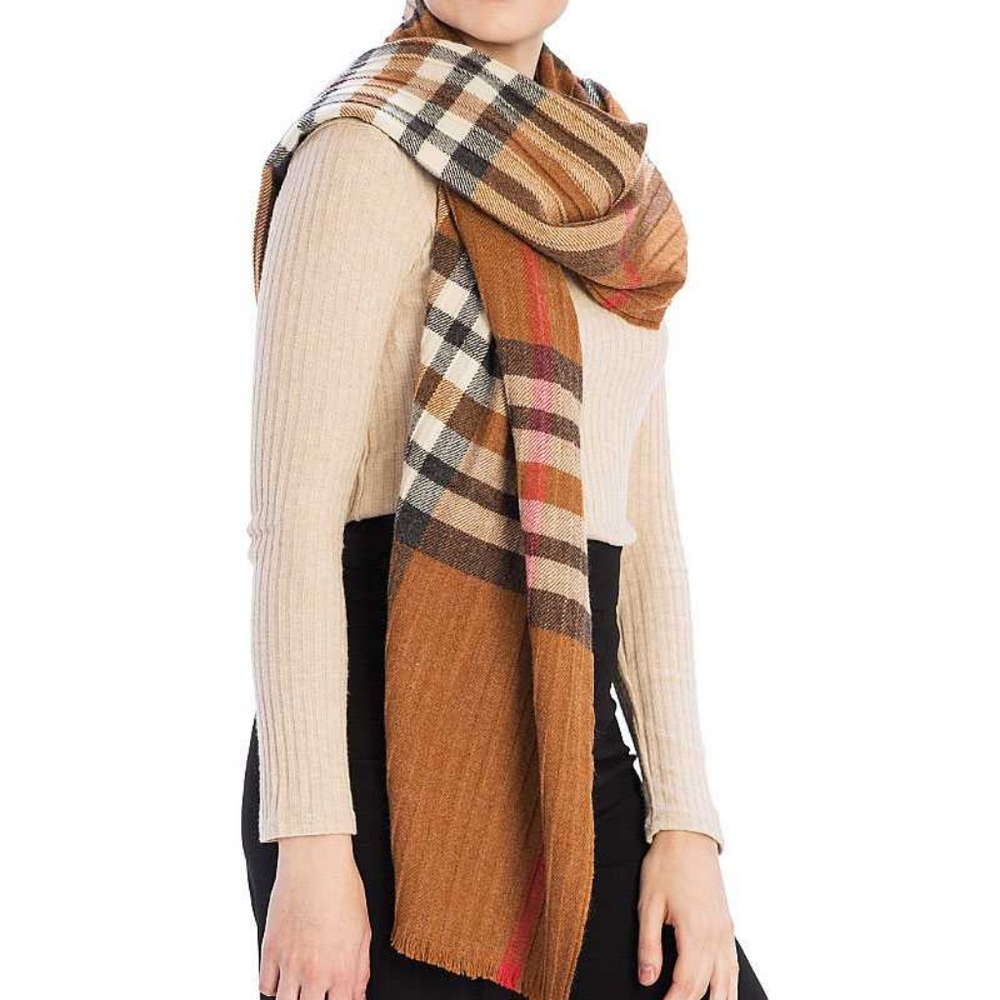 🌸Pleated Plaid Pattern Scarf - Picture 4 of 6
